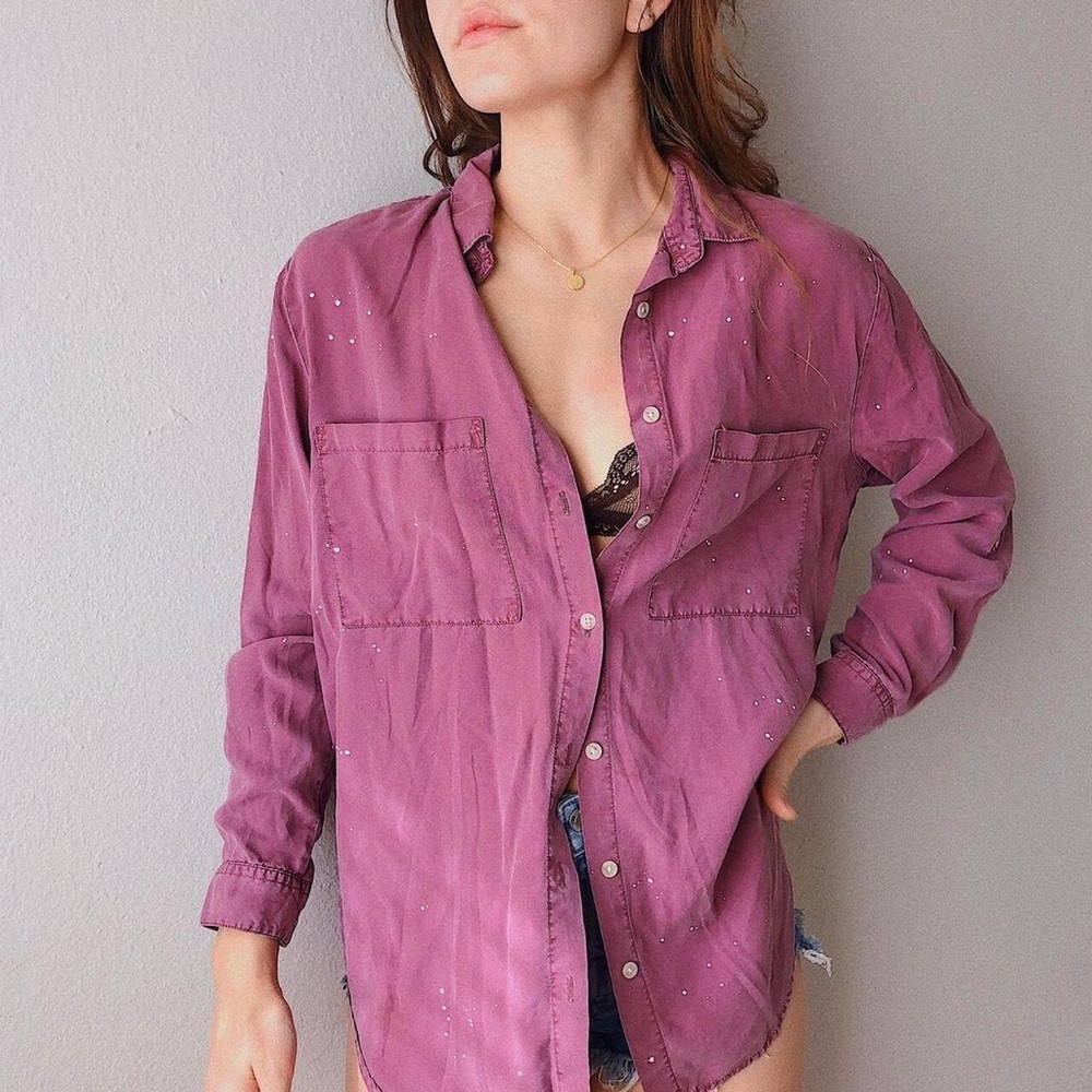 Vintage Long Oversized Purple Painters Button-down Shirt
